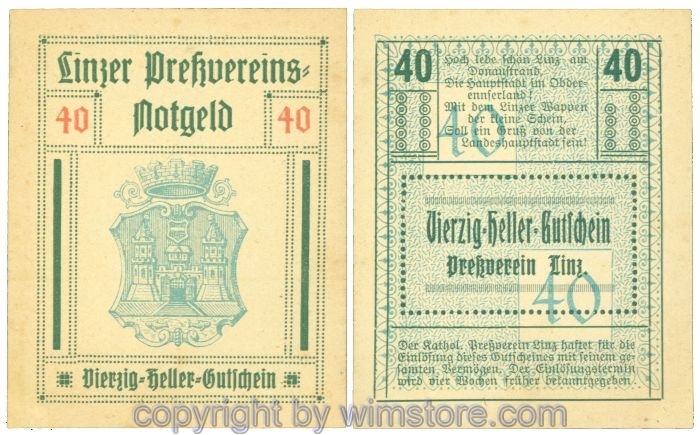 sn108402 Linz, Prv. Pressverein Linz, J00553IIa, 40 Heller; 1