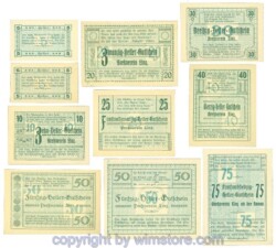 Linz, Prv. Pressverein Linz, J00553IIa, 5, 5, 10, 20, 25, 30, 40, 50, 50, 75 Heller; 1