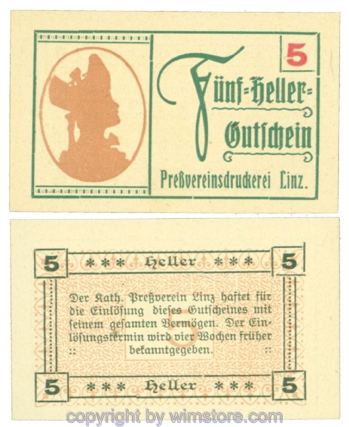 sn108406 Linz, Prv. Pressverein Linz, J00553IId, 5 Heller; 1