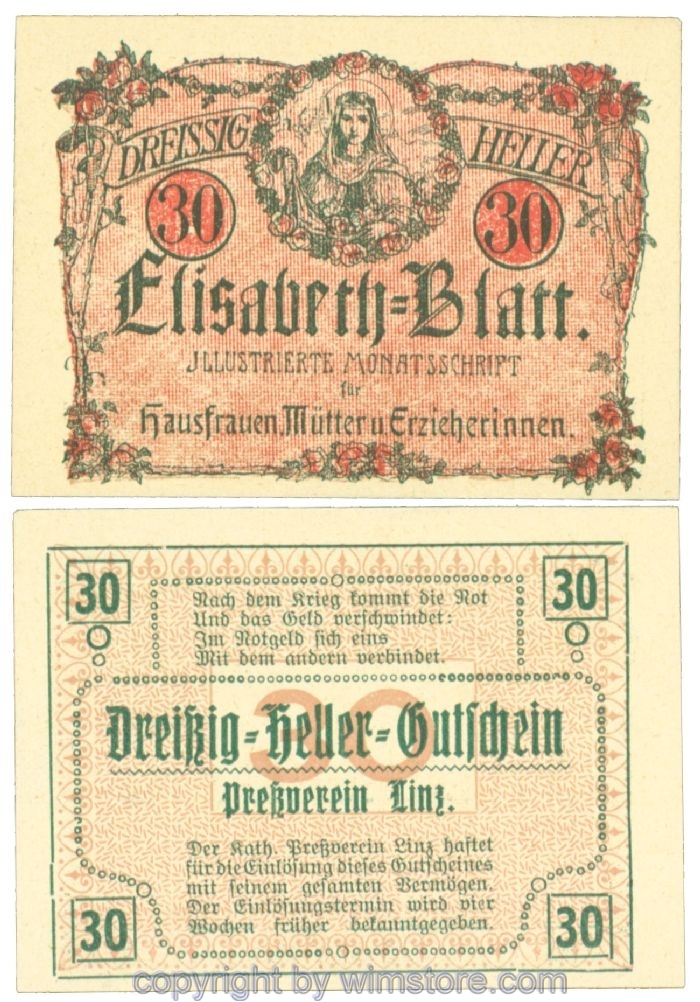 sn108410 Linz, Prv. Pressverein Linz, J00553IId, 30 Heller; 1
