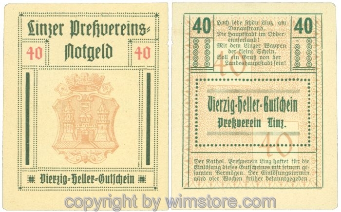 sn108411 Linz, Prv. Pressverein Linz, J00553IId, 40 Heller; 1