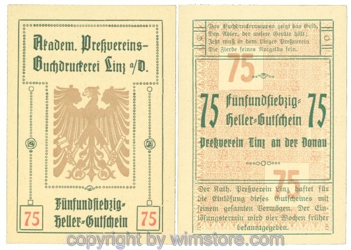 sn108413 Linz, Prv. Pressverein Linz, J00553IId, 75 Heller; 1