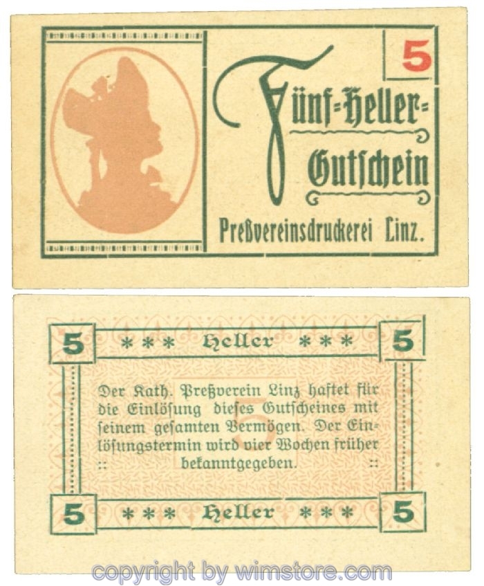 sn108414 Linz, Prv. Pressverein Linz, J00553IIdx, 5 Heller; 1