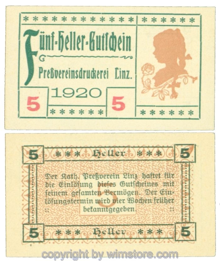 sn108416 Linz, Prv. Pressverein Linz, J00553IIe, 5 Heller; 1