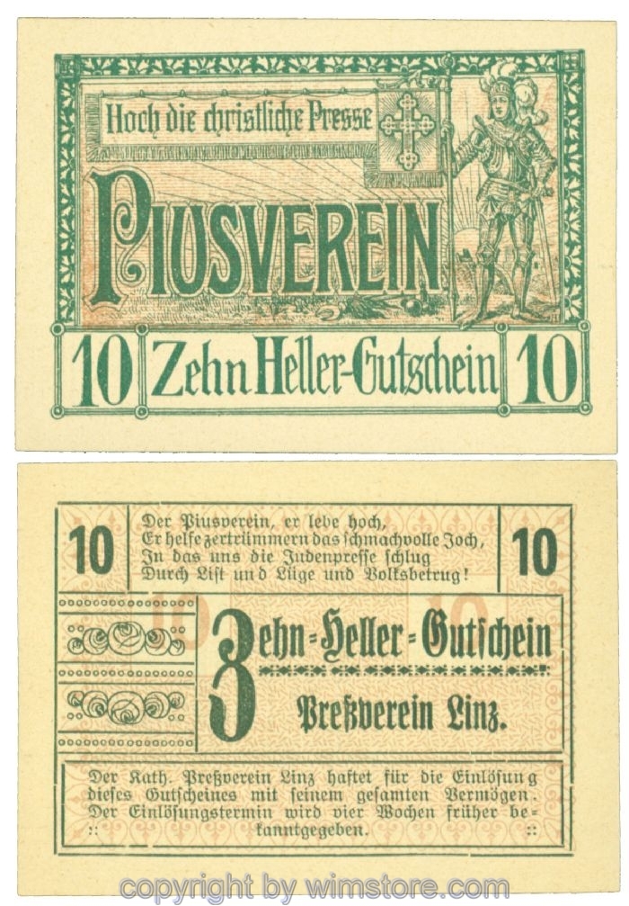 sn108417 Linz, Prv. Pressverein Linz, J00553IIe, 10 Heller; 1