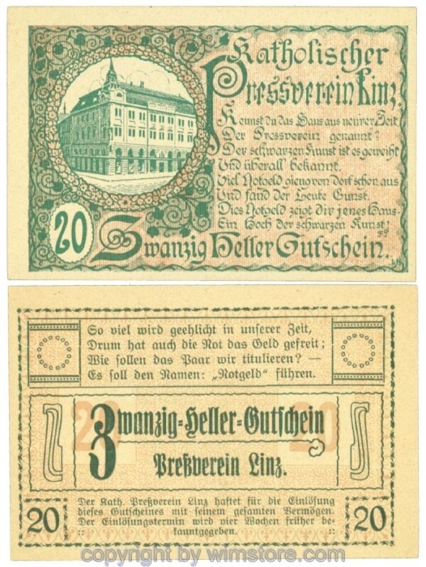 Linz, Prv. Pressverein Linz, J00553IIe, 20 Heller; 1