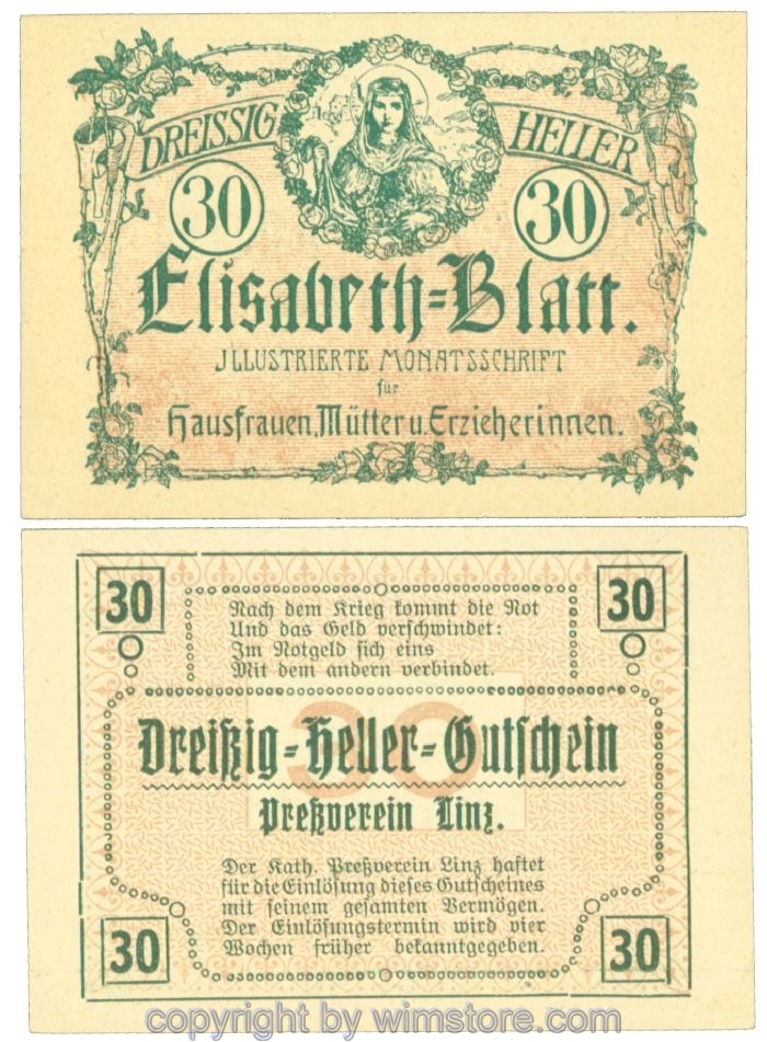 sn108419 Linz, Prv. Pressverein Linz, J00553IIe, 30 Heller; 1