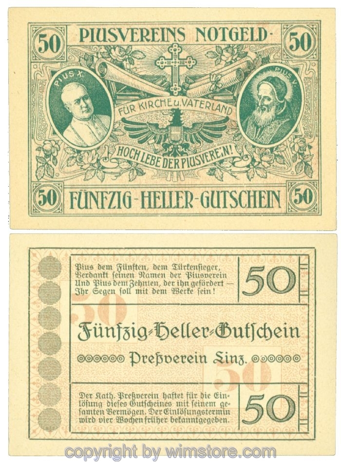 sn108421 Linz, Prv. Pressverein Linz, J00553IIe, 50 Heller; 1