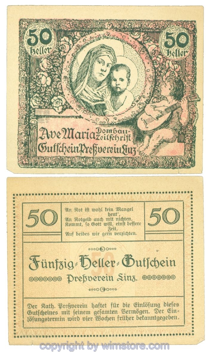 sn108423 Linz, Prv. Pressverein Linz, J00553IIex, 50 Heller; 2