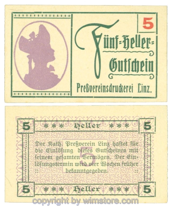 sn108424 Linz, Prv. Pressverein Linz, J00553IIf, 5 Heller; 1
