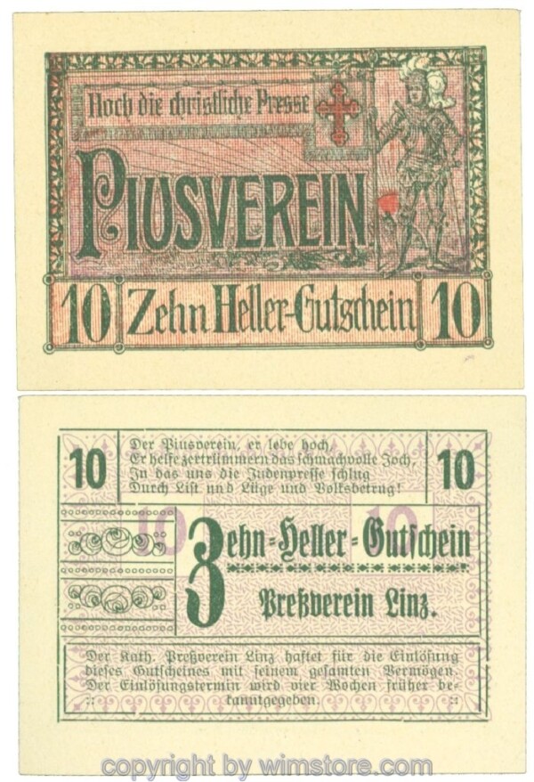 Linz, Prv. Pressverein Linz, J00553IIf, 10 Heller; 1