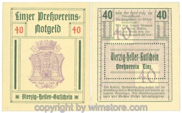 Linz, Prv. Pressverein Linz, J00553IIf, 40 Heller; 1