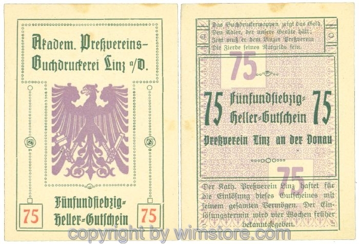 sn108432 Linz, Prv. Pressverein Linz, J00553IIf, 75 Heller; 1-