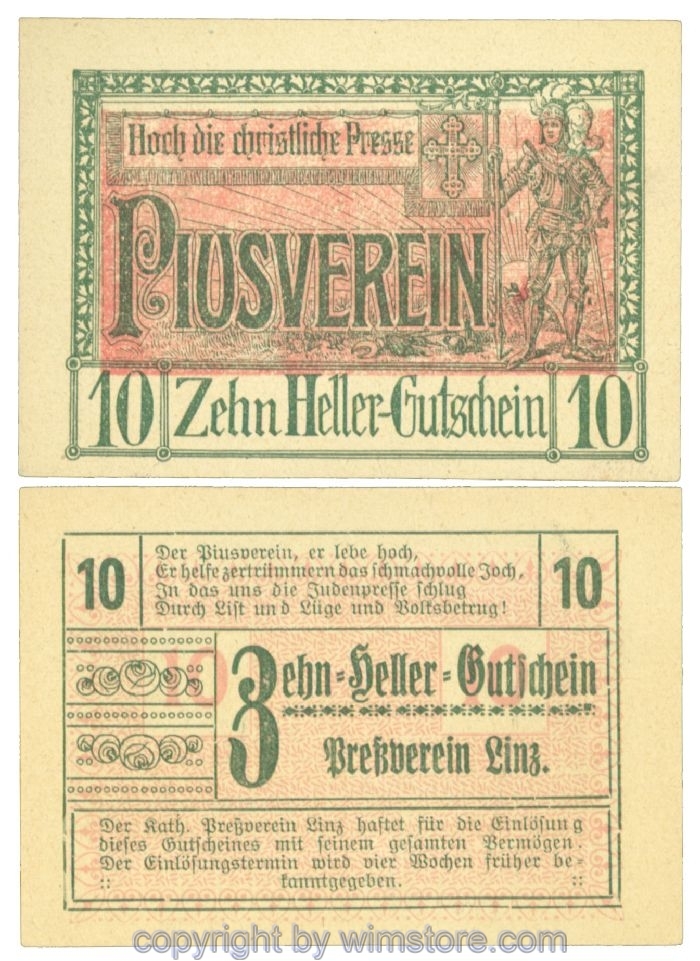 sn108435 Linz, Prv. Pressverein Linz, J00553IIg, 10 Heller; 1