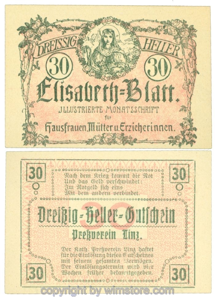 sn108437 Linz, Prv. Pressverein Linz, J00553IIg, 30 Heller; 1