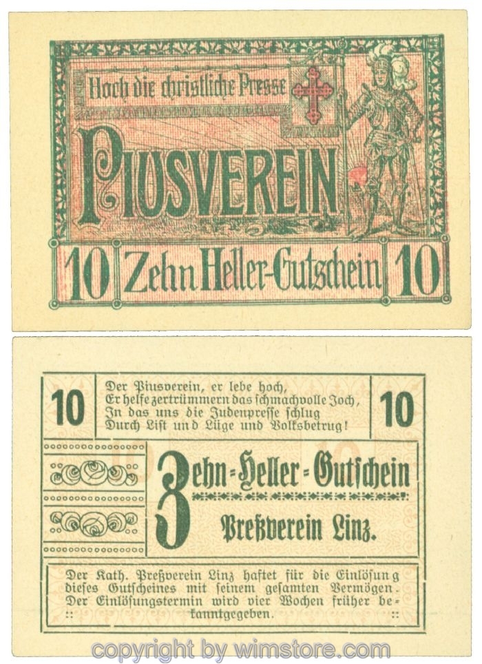 sn108442 Linz, Prv. Pressverein Linz, J00553IIh, 10 Heller; 1-