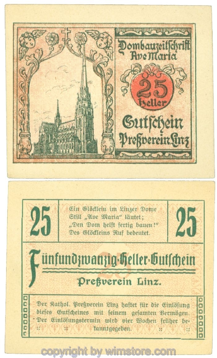 sn108444 Linz, Prv. Pressverein Linz, J00553IIh, 25 Heller; 1