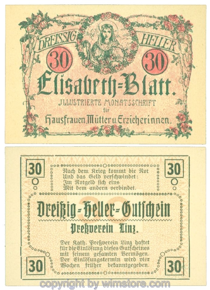 sn108445 Linz, Prv. Pressverein Linz, J00553IIh, 30 Heller; 1