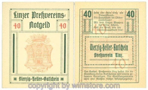 Linz, Prv. Pressverein Linz, J00553IIh, 40 Heller; 1