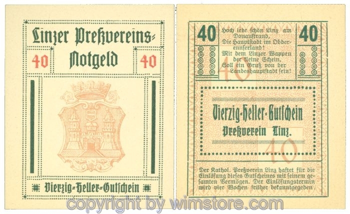 sn108446 Linz, Prv. Pressverein Linz, J00553IIh, 40 Heller; 1