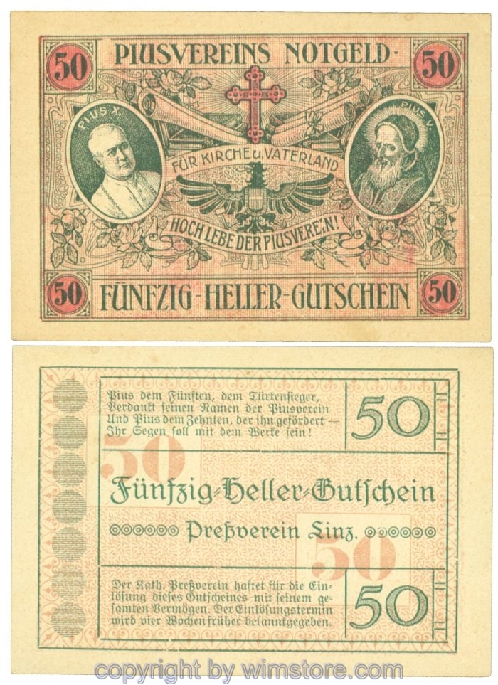 sn108447 Linz, Prv. Pressverein Linz, J00553IIh, 50 Heller; 1