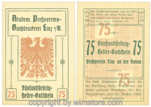 Linz, Prv. Pressverein Linz, J00553IIh, 75 Heller; 1-