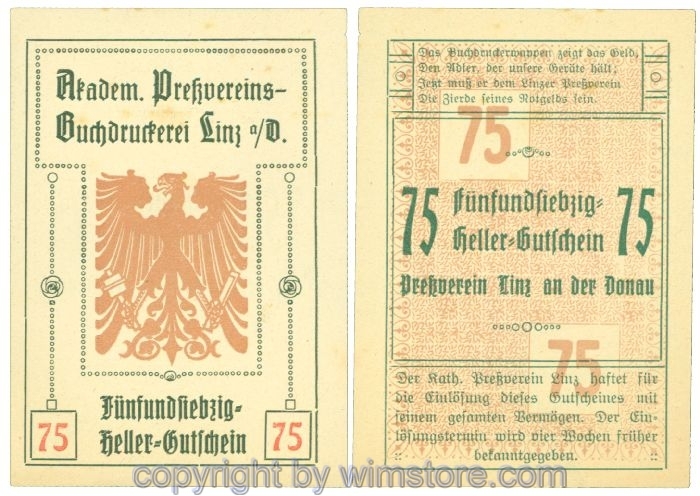 sn108449 Linz, Prv. Pressverein Linz, J00553IIh, 75 Heller; 1-