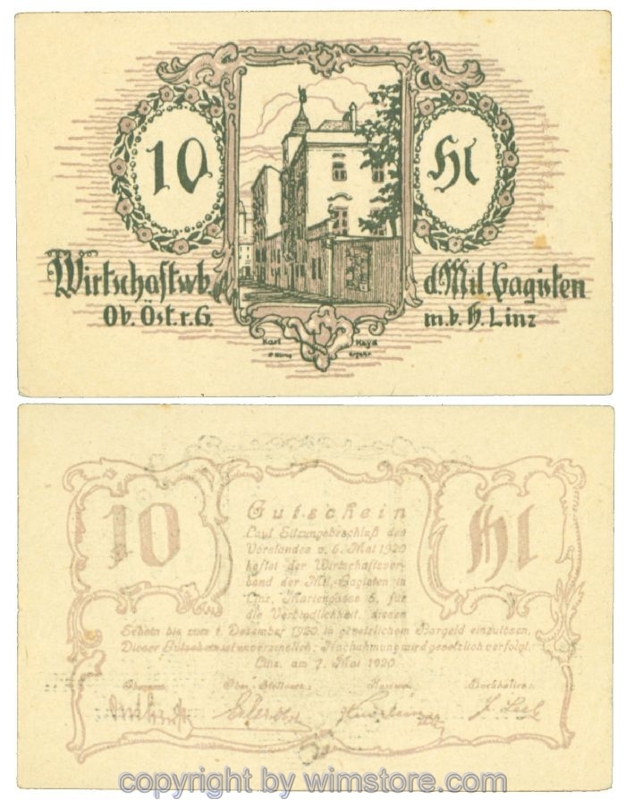 sn108452 Linz, Prv. Wirtschaftsverband der mil. Gagisten, J00557a, 10 Heller; 4