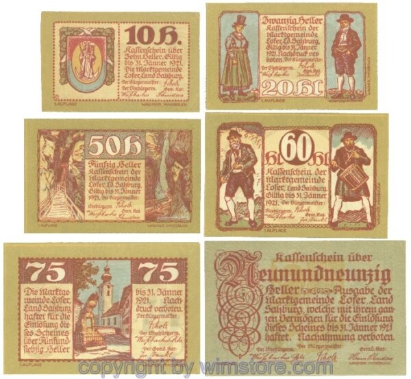 Lofer, J00560a, Serie 10, 20, 50, 60, 75, 99 Heller; 1