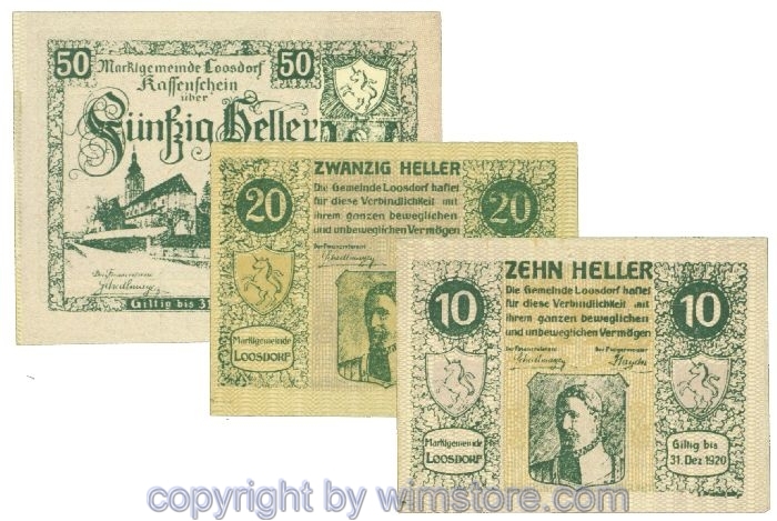 Loosdorf, J00563c, Serie 10, 20, 50 Heller; 1