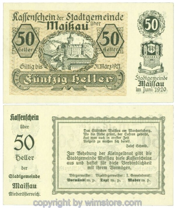 Maissau, J00573a, 50 Heller; 1
