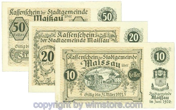 Maissau, J00573a, Serie 10, 20, 50 Heller; 1
