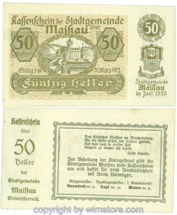 Maissau, J00573c, 50 Heller; 1-