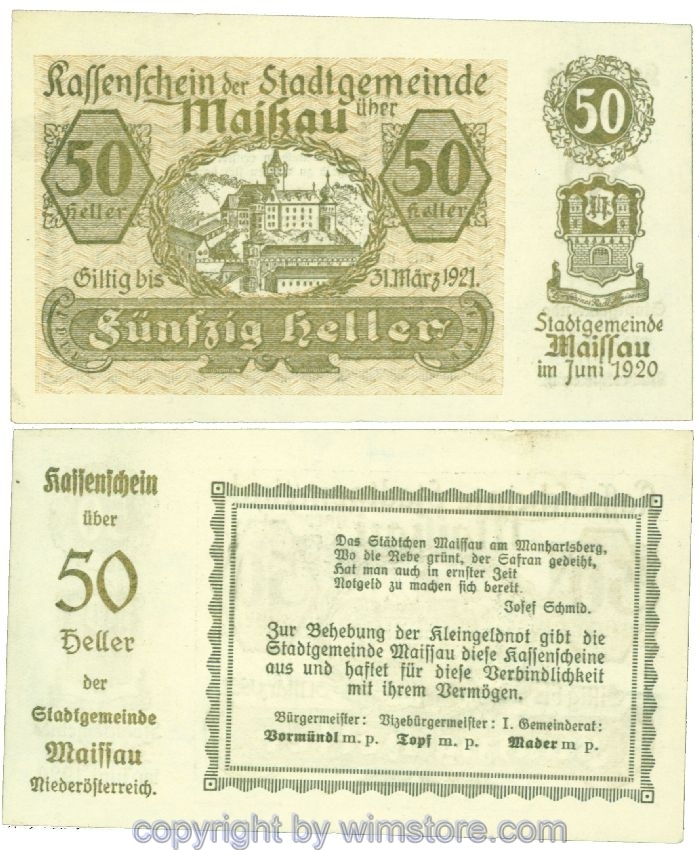 Maissau, J00573c, 50 Heller; 1-