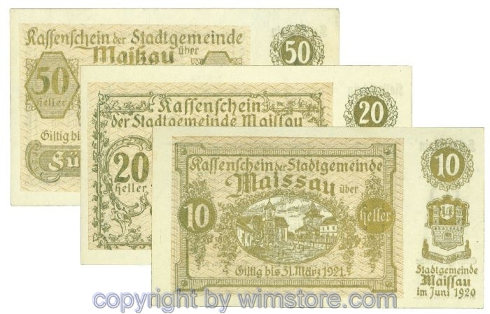 Maissau, J00573c, Serie 10, 20, 50 Heller; 1-