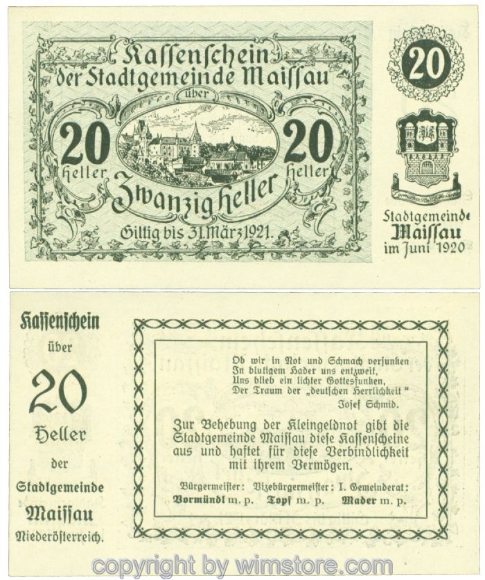 Maissau, J00573d, 20 Heller; 1