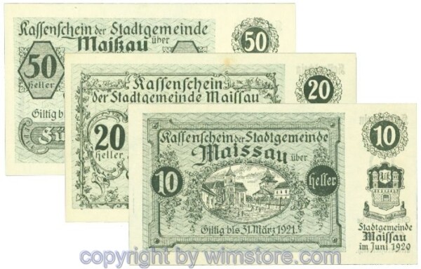 Maissau, J00573d, Serie 10, 20, 50 Heller; 1