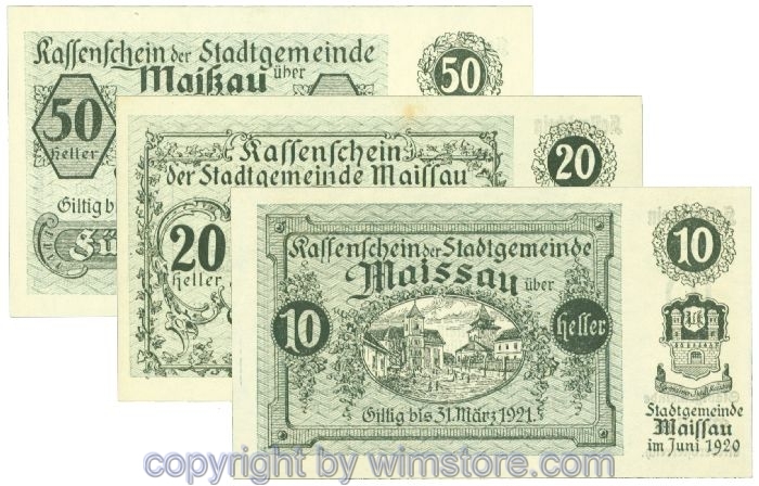 Maissau, J00573d, Serie 10, 20, 50 Heller; 1