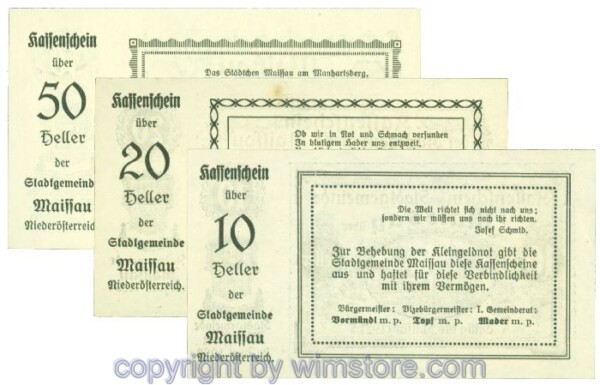 Maissau, J00573d, Serie 10, 20, 50 Heller; 1