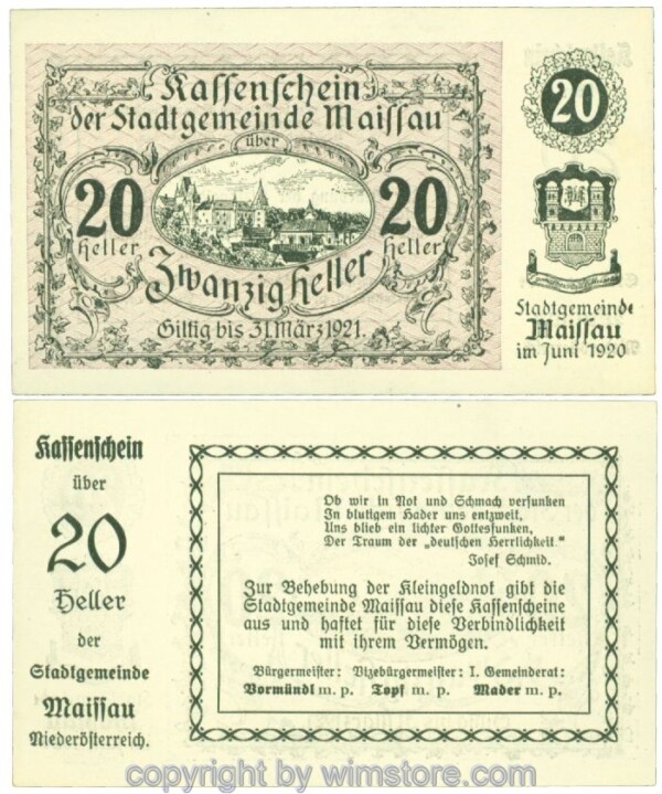 Maissau, J00573g, 20 Heller; 1