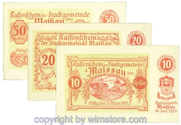 Maissau, J00573Sr, Serie 10, 20, 50 Heller; 1-