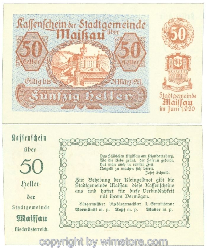 Maissau, J00573SG, 50 Heller; 1