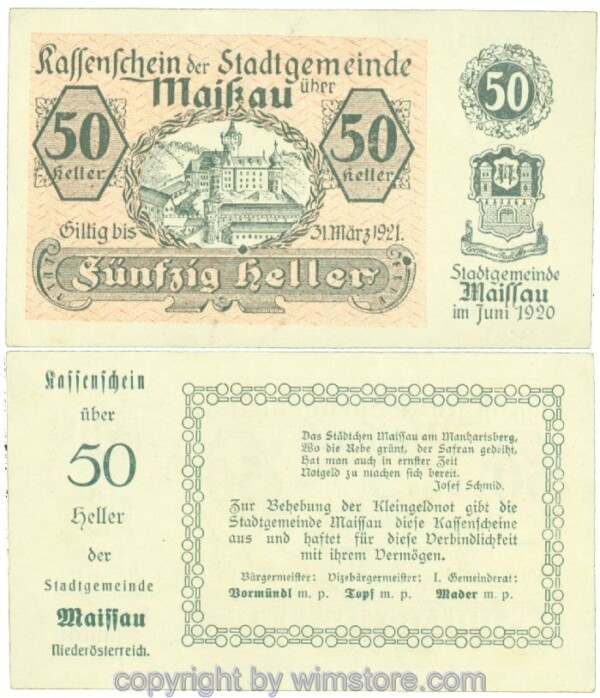 Maissau, J00573SL, 50 Heller; 1-