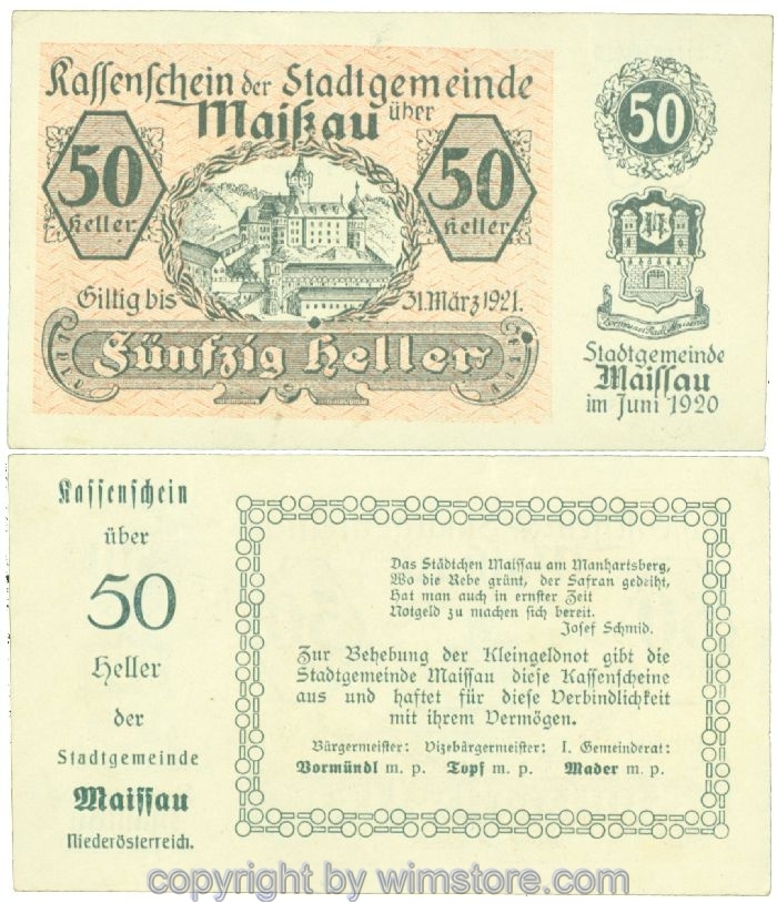 Maissau, J00573SL, 50 Heller; 1-