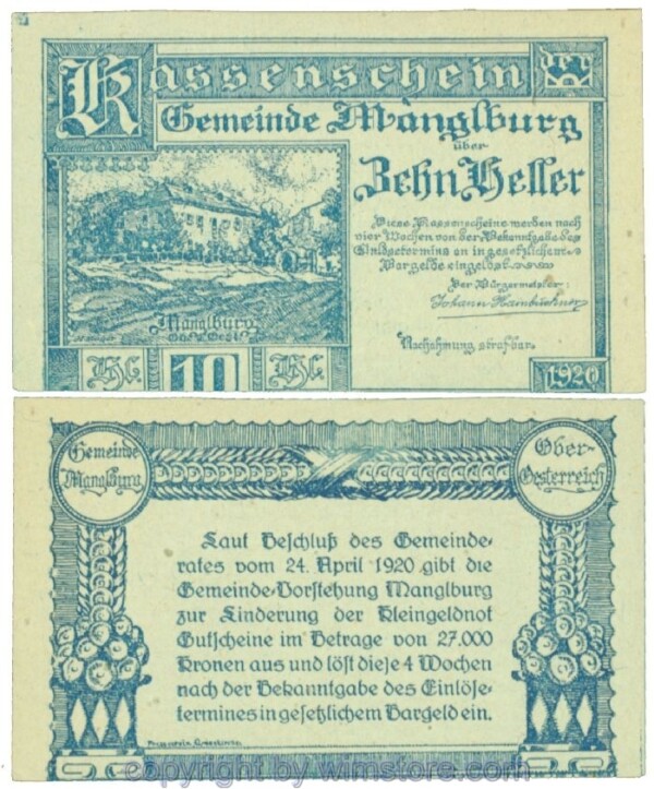 Mangelburg, J00574x, 10 Heller; 1