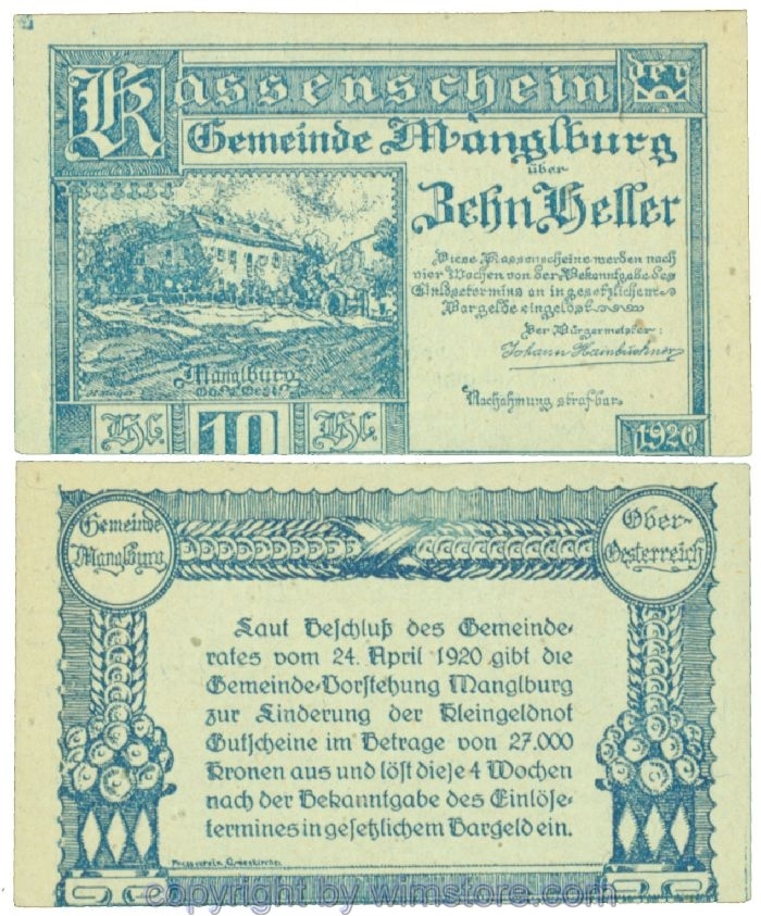 sn108668 Mangelburg, J00574x, 10 Heller; 1