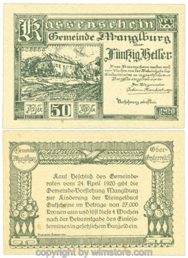 sn108670 Mangelburg, J00574, 50 Heller; 1
