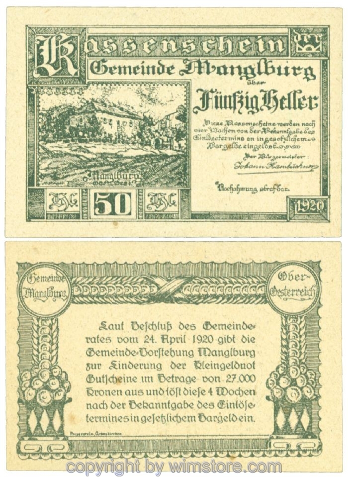 sn108670 Mangelburg, J00574, 50 Heller; 1