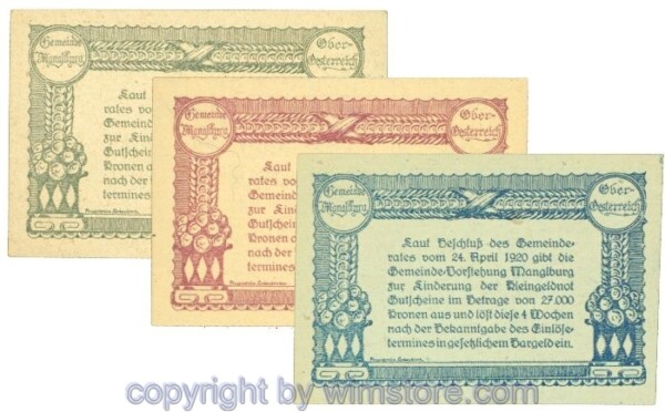 sn108671a Mangelburg, J00574, Serie 10, 20, 50 Heller; 1