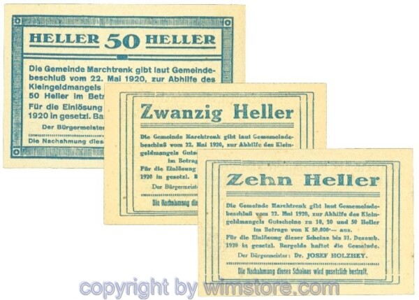 Marchtrenk, J00581b, Serie 10, 20, 50 Heller; 1-2, ggf. min. fleckig